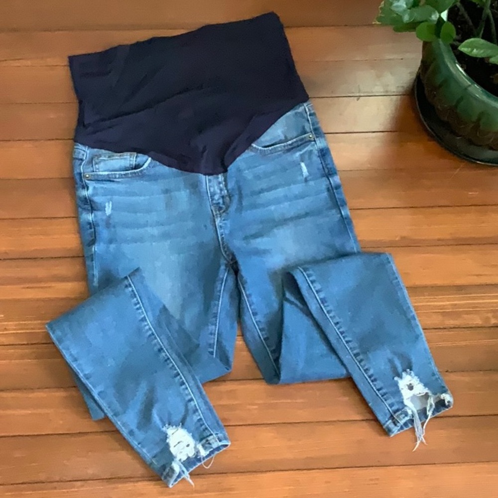 Pink Blush Fringe Cut Maternity Jeans